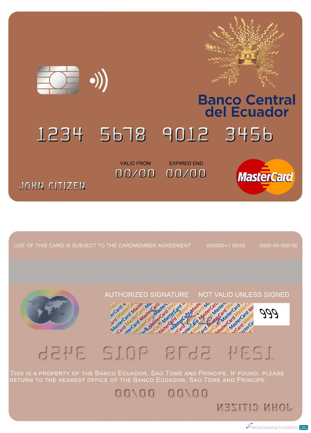 Download Sao Tome and Principe Banco Ecuador mastercard Photoshop template